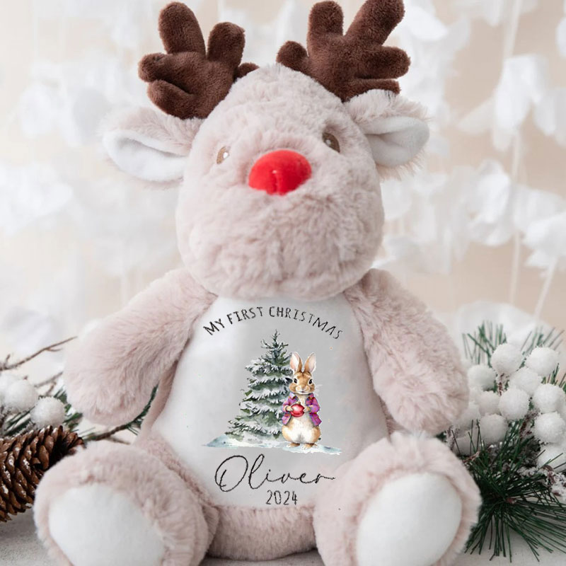Personalised First Christmas Peter Bunny Baby Reindeer Toy