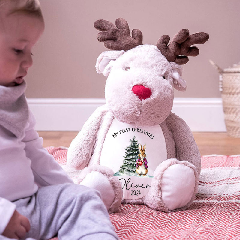 Personalised First Christmas Peter Bunny Baby Reindeer Toy