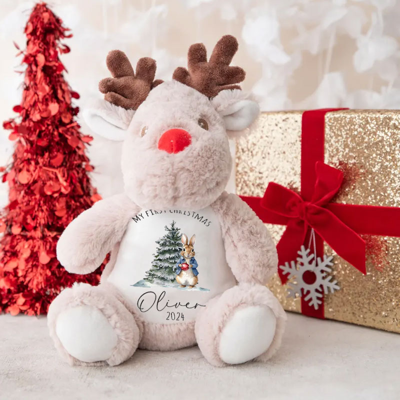 Personalised First Christmas Peter Bunny Baby Reindeer Toy