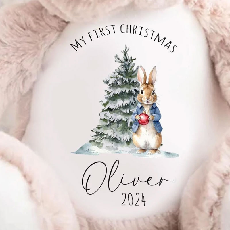 Personalised First Christmas Peter Bunny Baby Reindeer Toy