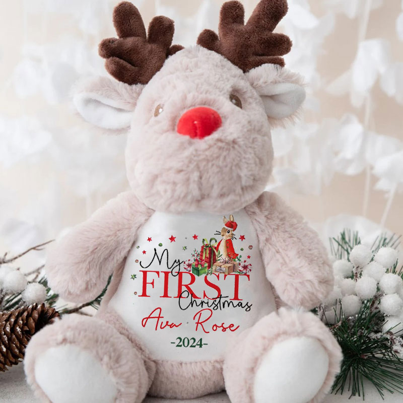 Personalised My First Christmas Hat Peter Bunny Reindeer Teddy