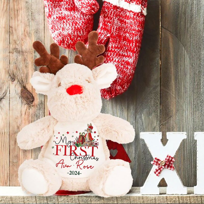 Personalised My First Christmas Hat Peter Bunny Reindeer Teddy