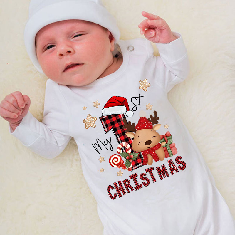 Personalised Cute Reindeer Baby 1st Christmas Romper