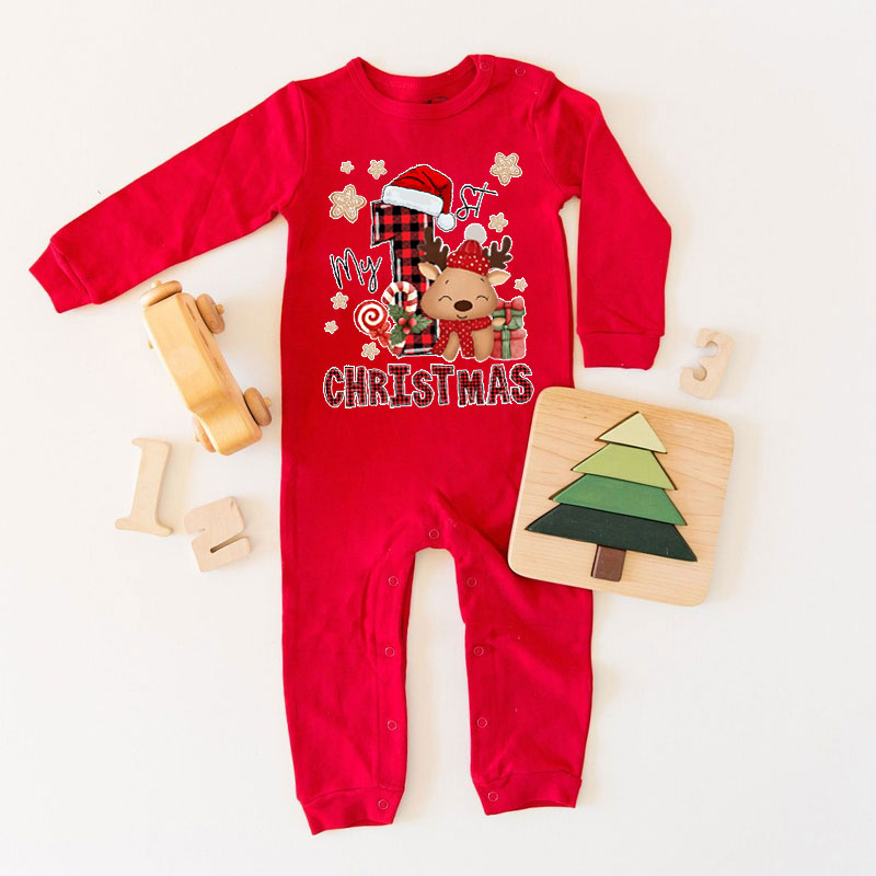 Personalised Cute Reindeer Baby 1st Christmas Romper