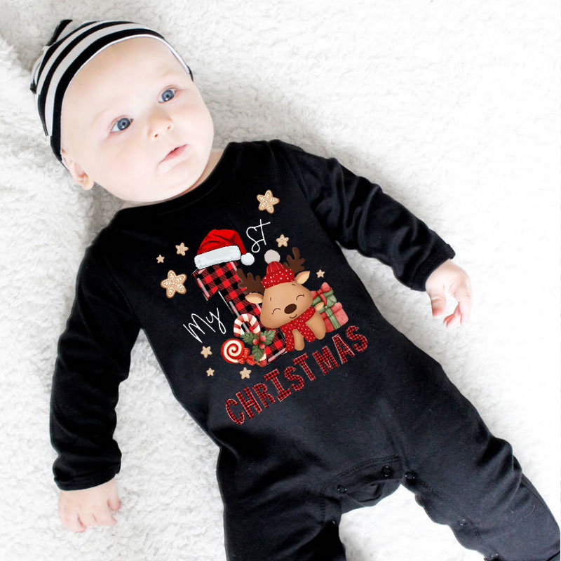 Personalised Cute Reindeer Baby 1st Christmas Romper