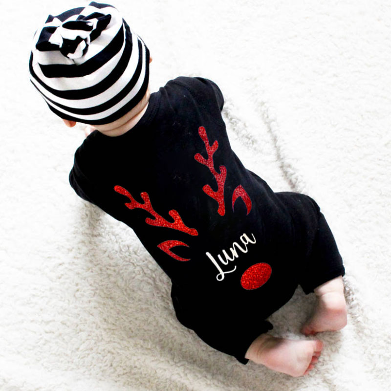 Personalised Cute Reindeer Baby 1st Christmas Romper