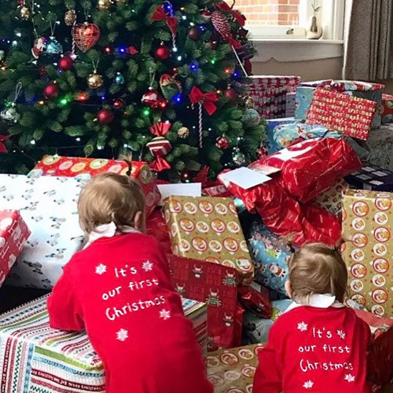 Personalised Twins 'It's Our First Christmas' Sleepsuit Set (2 pieces)