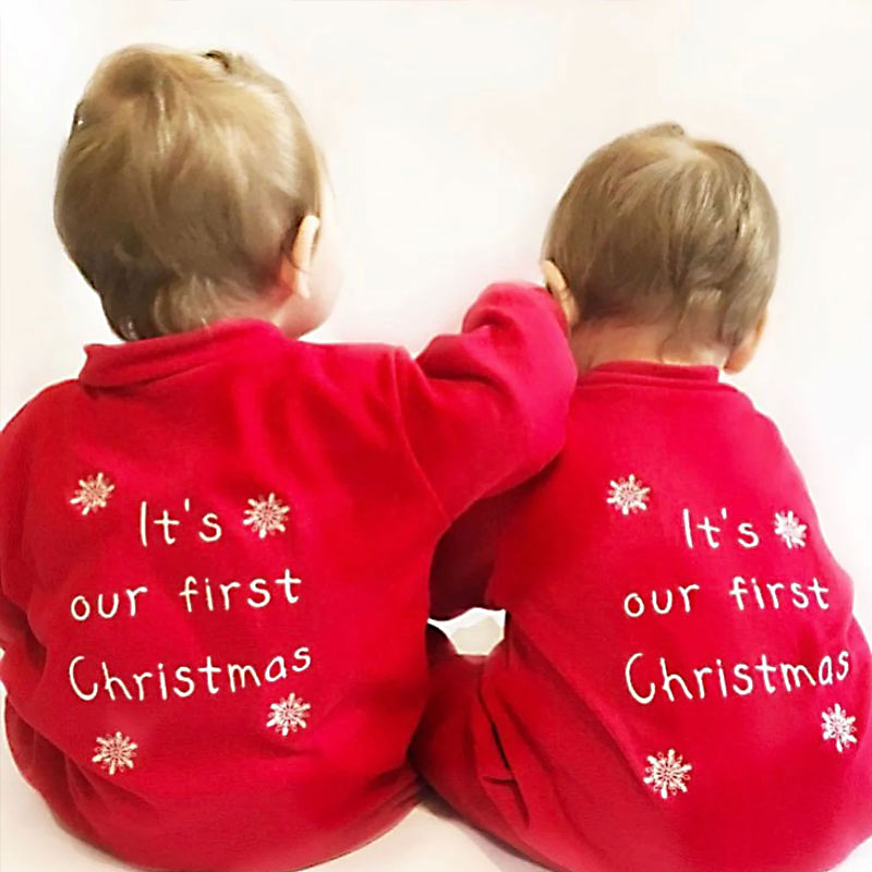 Personalised Twins 'It's Our First Christmas' Sleepsuit Set (2 pieces)