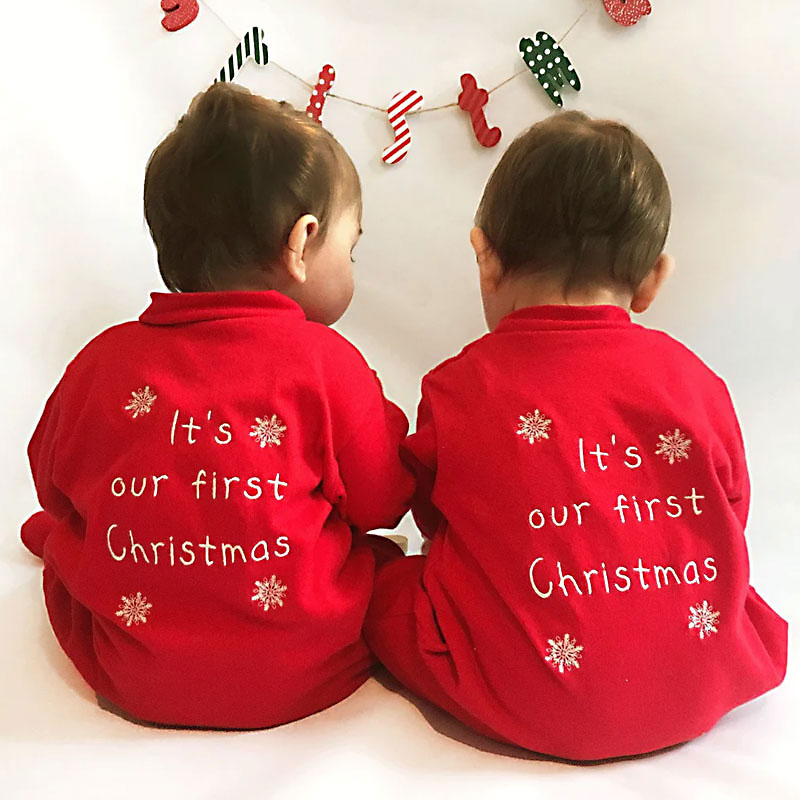 Personalised Twins 'It's Our First Christmas' Sleepsuit Set (2 pieces)