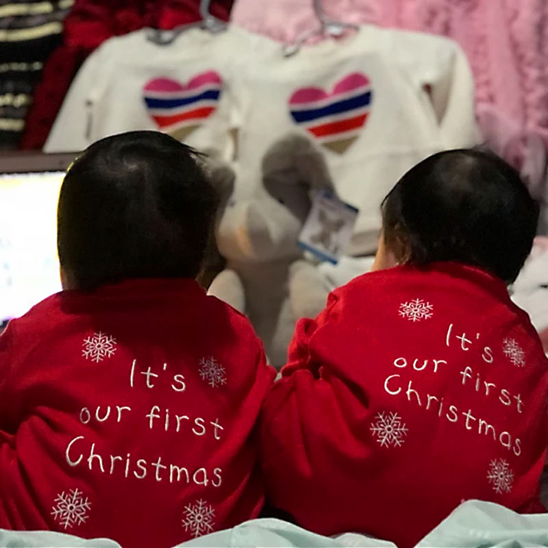 Personalised Twins 'It's Our First Christmas' Sleepsuit Set (2 pieces)