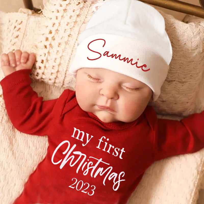 Personalized Newborn Baby 1st Christmas Outfit Set of 2