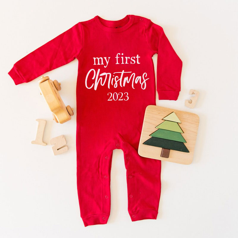 Personalized Newborn Baby 1st Christmas Outfit Set of 2