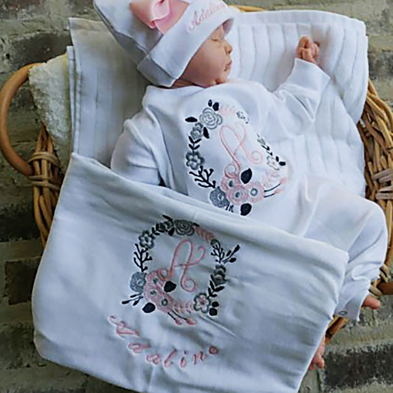 Newborn Girl Monogrammed Floral Footie Romper