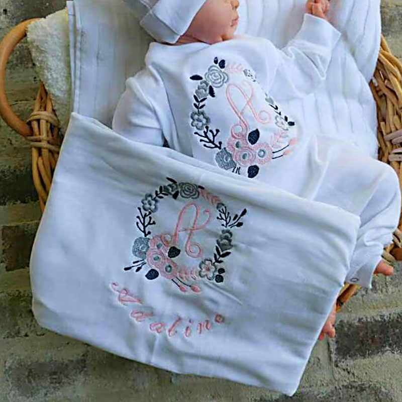 Newborn Girl Monogrammed Floral Footie Romper