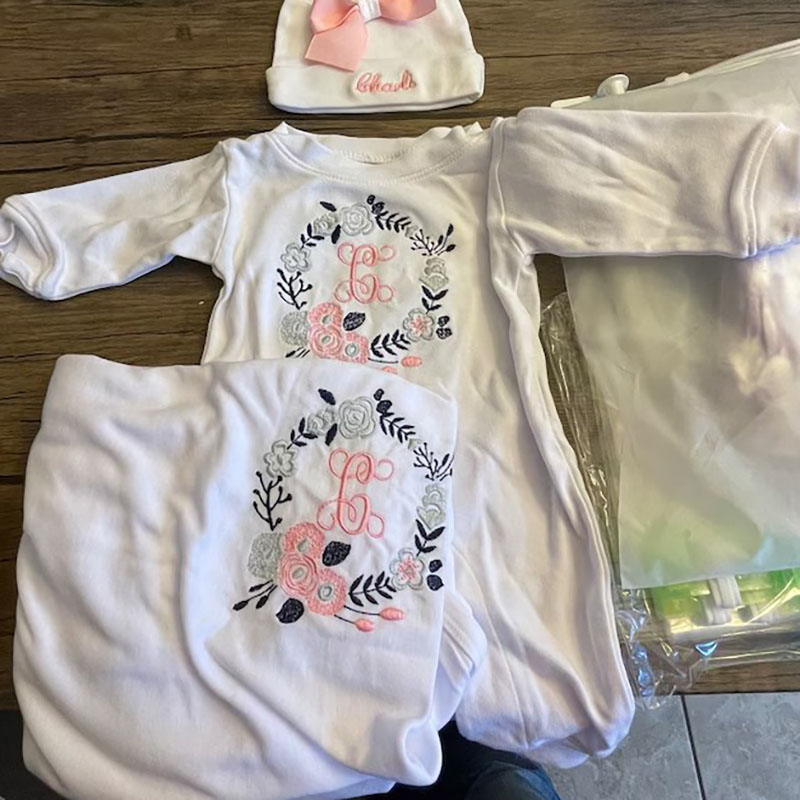 Newborn Girl Monogrammed Floral Footie Romper