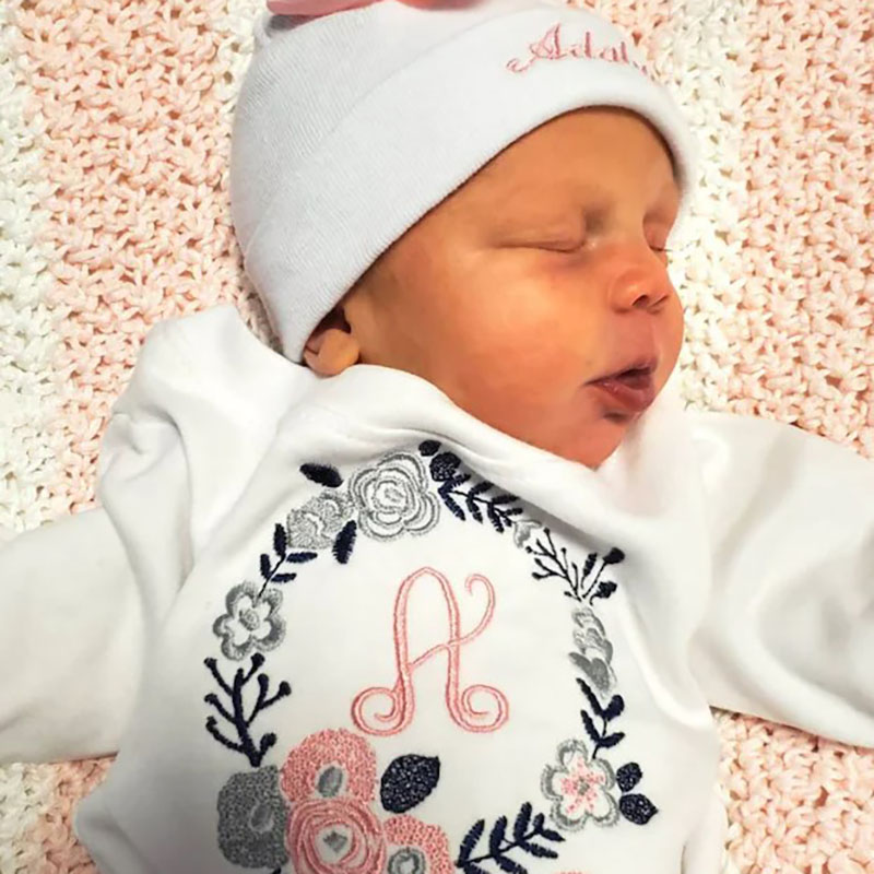 Newborn Girl Monogrammed Floral Footie Romper