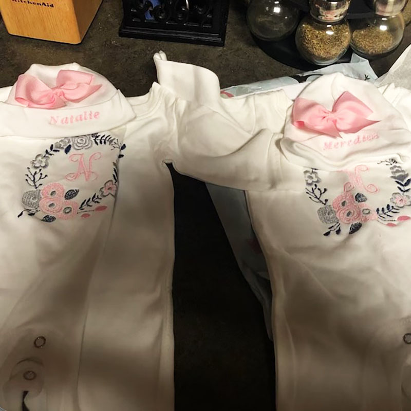 Newborn Girl Monogrammed Floral Footie Romper