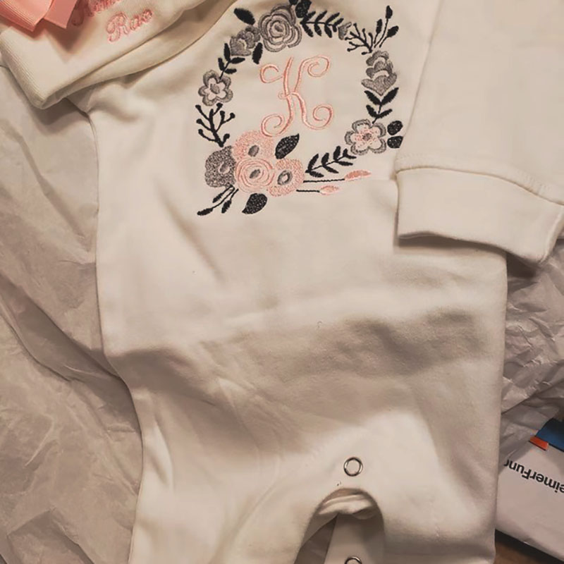 Newborn Girl Monogrammed Floral Footie Romper