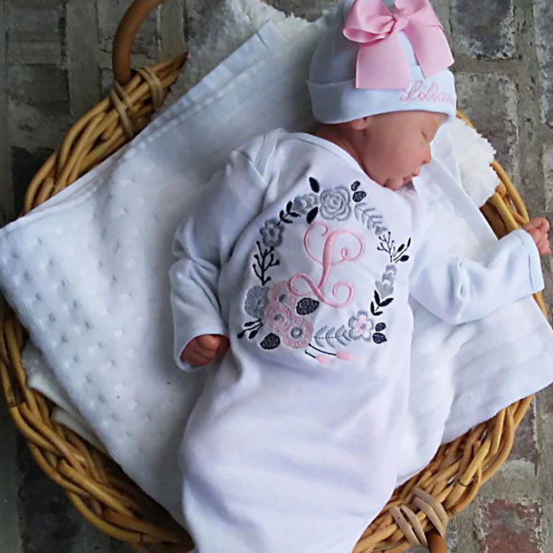  Personalized Floral Gown Newborn Girl Coming Home Outfit