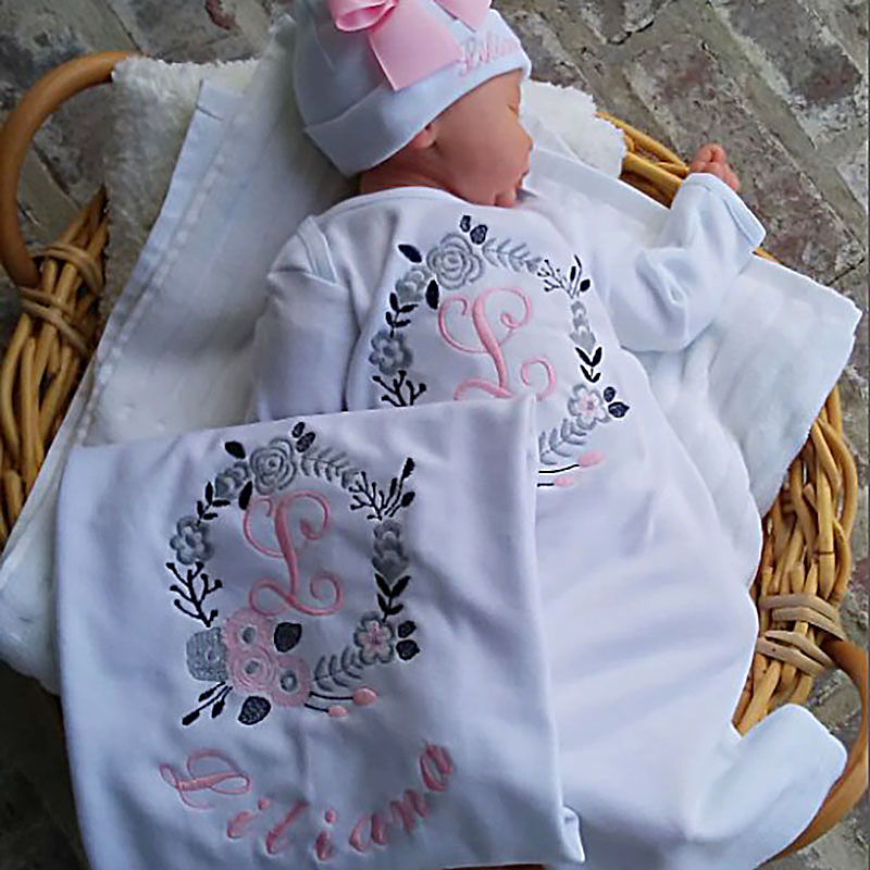  Personalized Floral Gown Newborn Girl Coming Home Outfit