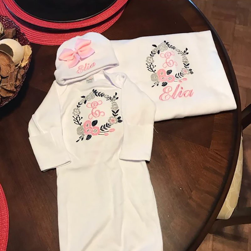  Personalized Floral Gown Newborn Girl Coming Home Outfit