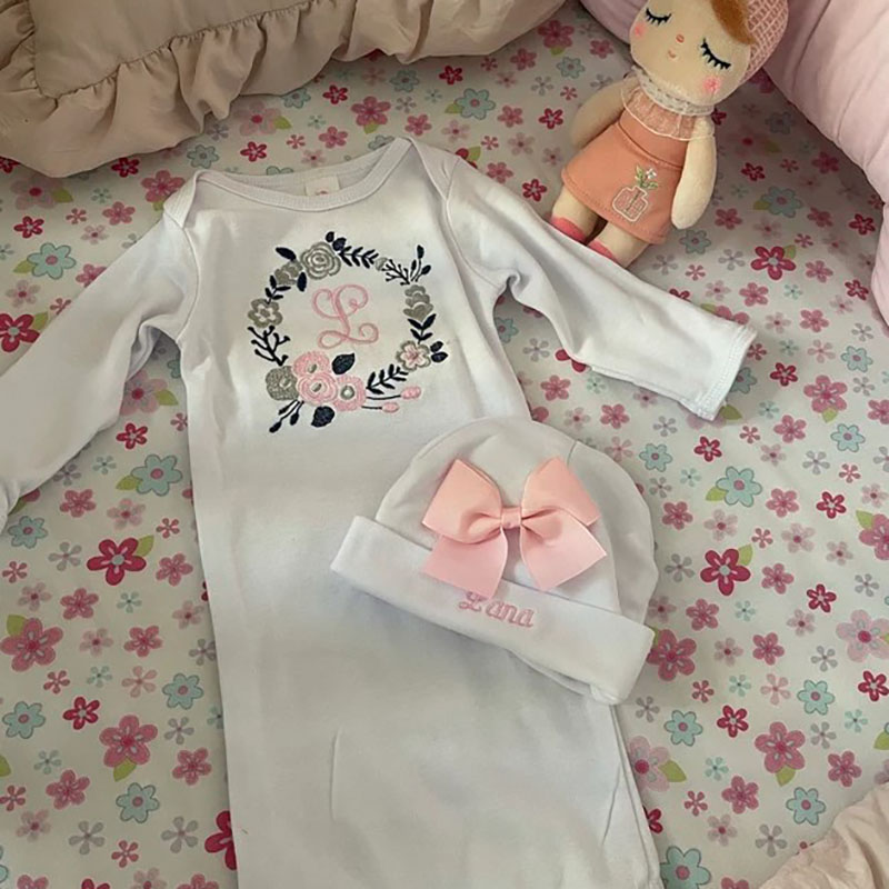  Personalized Floral Gown Newborn Girl Coming Home Outfit