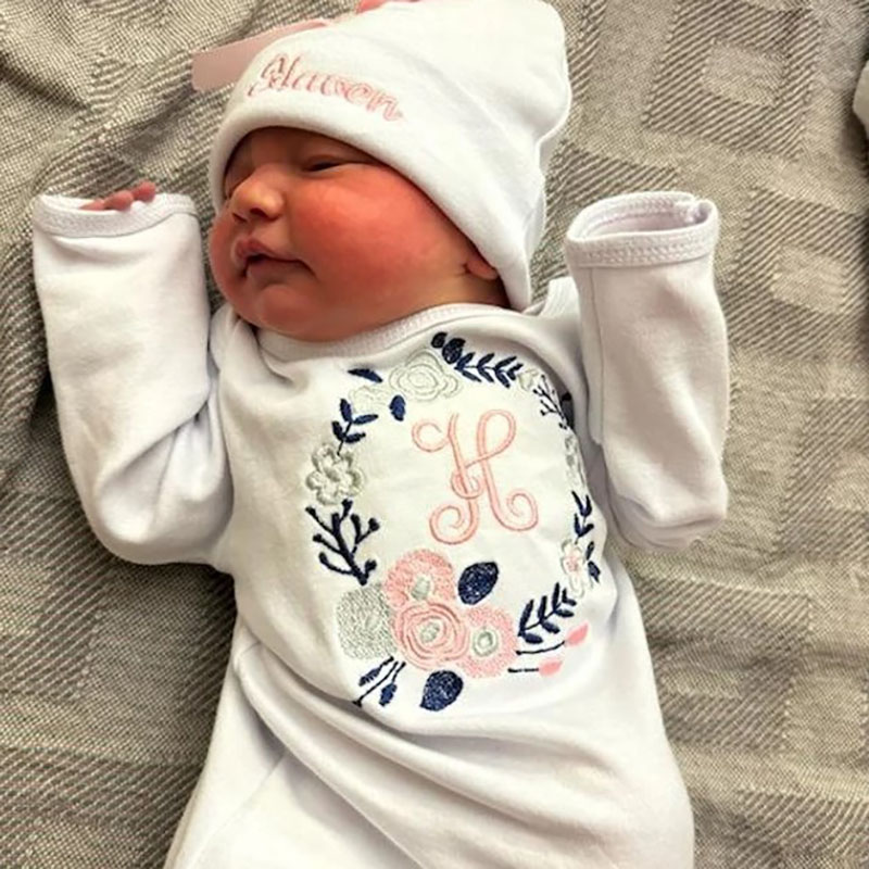  Personalized Floral Gown Newborn Girl Coming Home Outfit