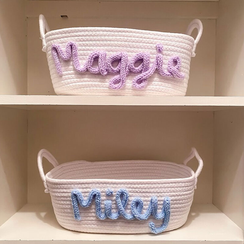 Children’s basket Baby shower nursery personalized rope basket