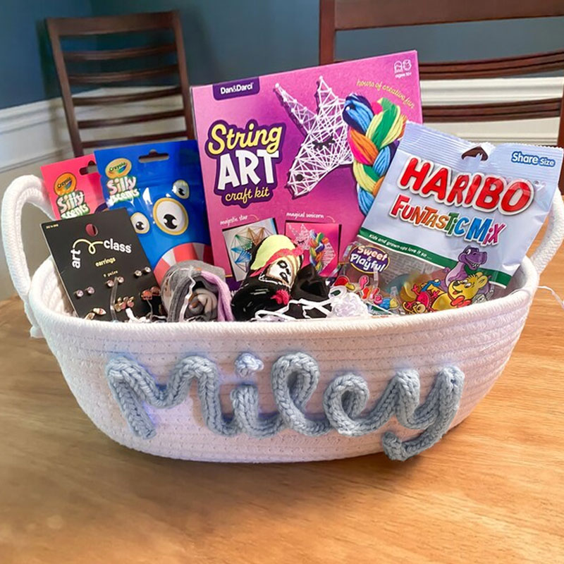 Children’s basket Baby shower nursery personalized rope basket