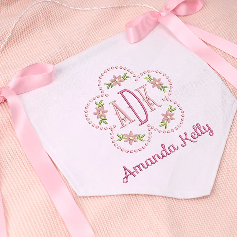 Custom Baby Banner Embroidered Flower With Bows
