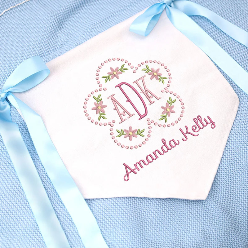 Custom Baby Banner Embroidered Flower With Bows