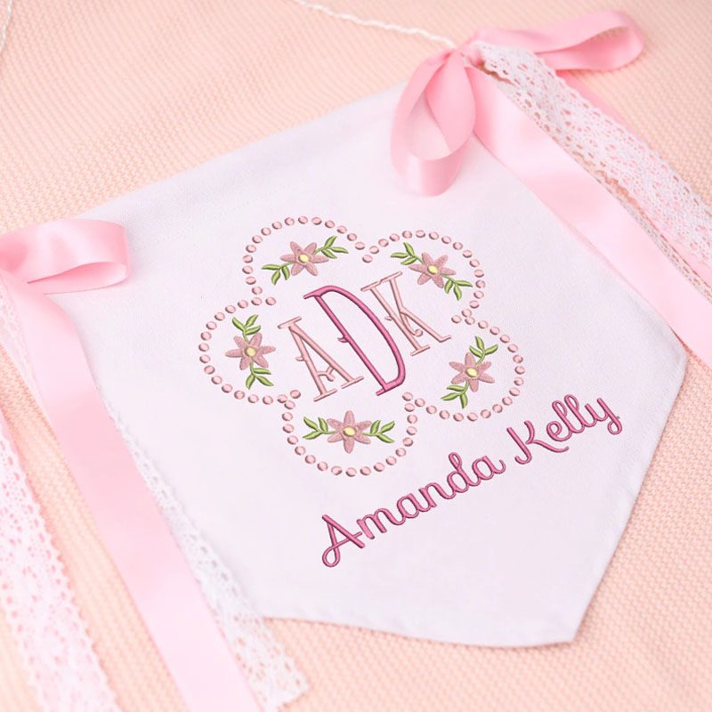 Custom Baby Banner Embroidered Flower With Bows