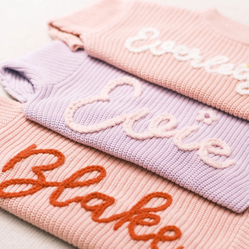 Custom Baby Name  And Flowers Hand Embroidered Sweater