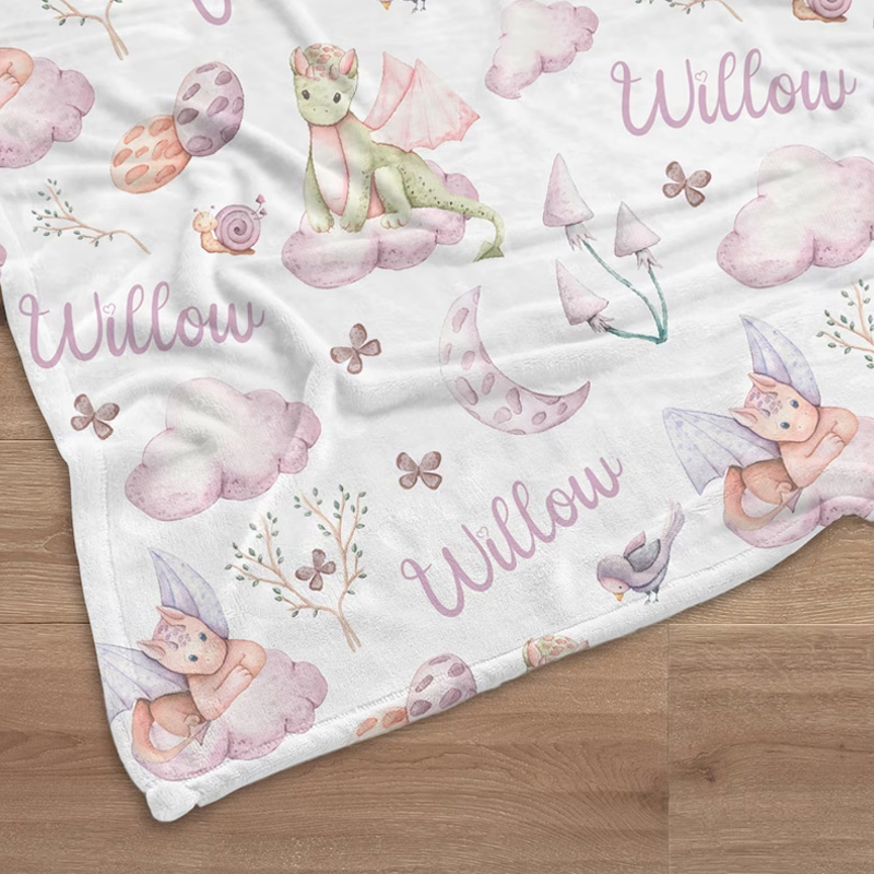 Custom Dragons Baby Girl Swaddle Name Blanket