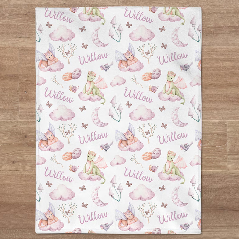 Custom Dragons Baby Girl Swaddle Name Blanket