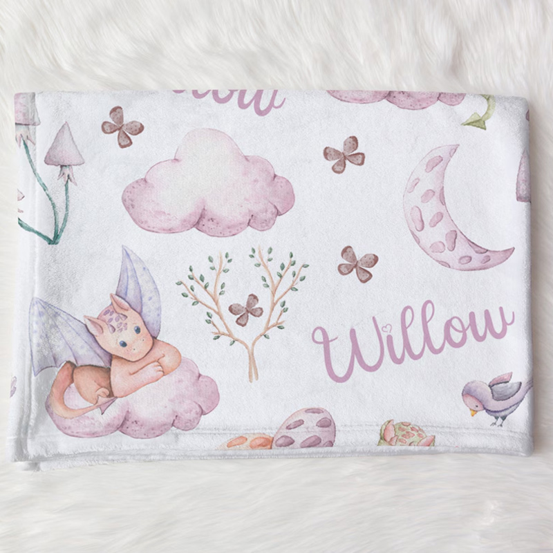 Custom Dragons Baby Girl Swaddle Name Blanket