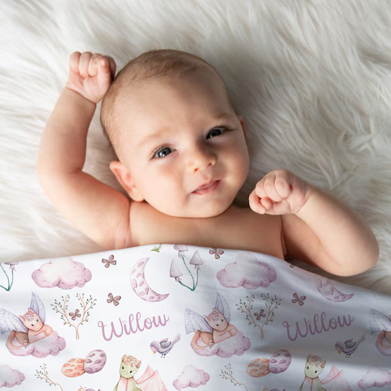 Custom Dragons Baby Girl Swaddle Name Blanket