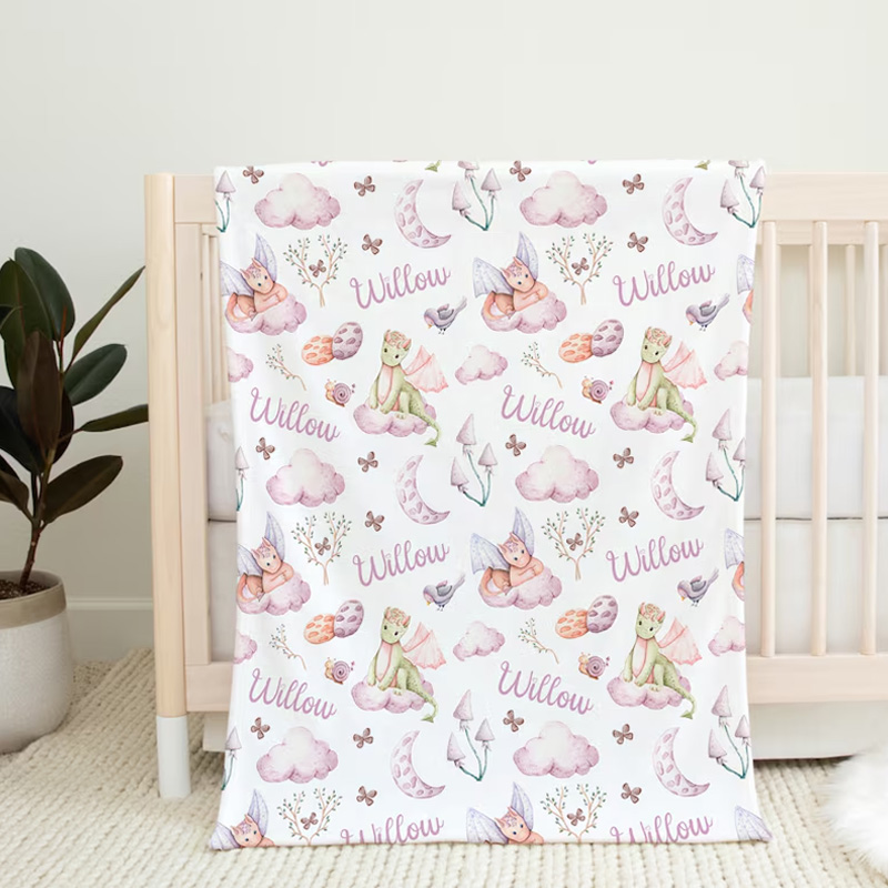 Custom Dragons Baby Girl Swaddle Name Blanket