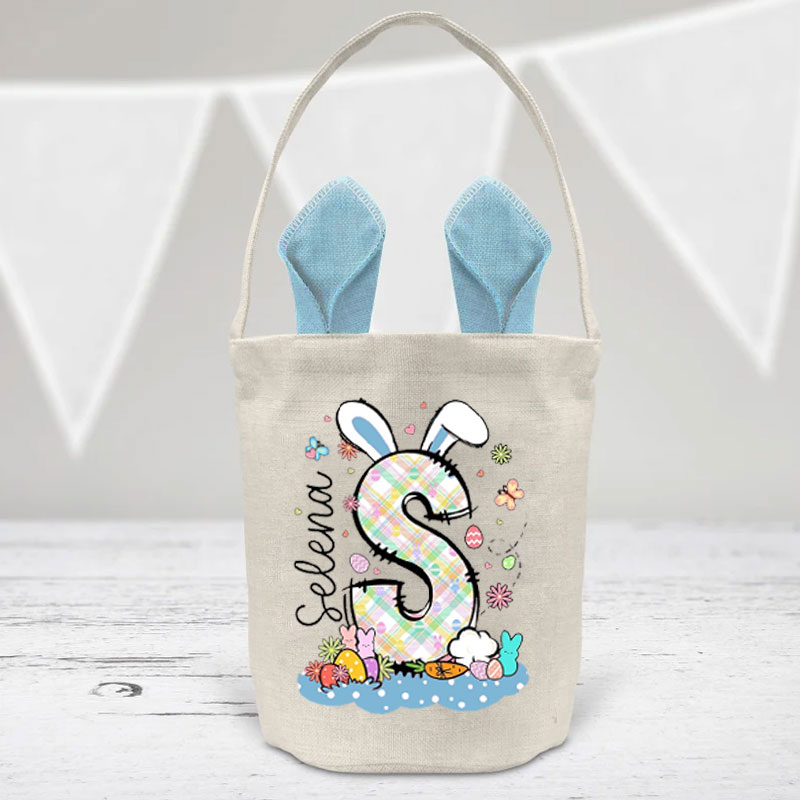 Custom Easter Bunny Basket with Name Initial Bag