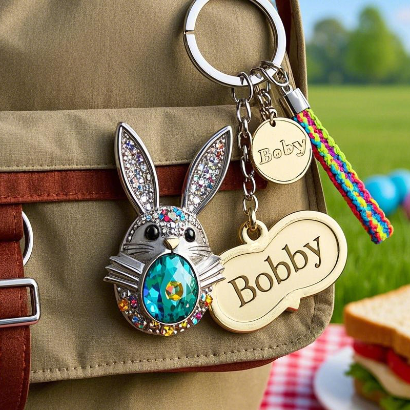 Custom Easter bunny crystal gem keychain
