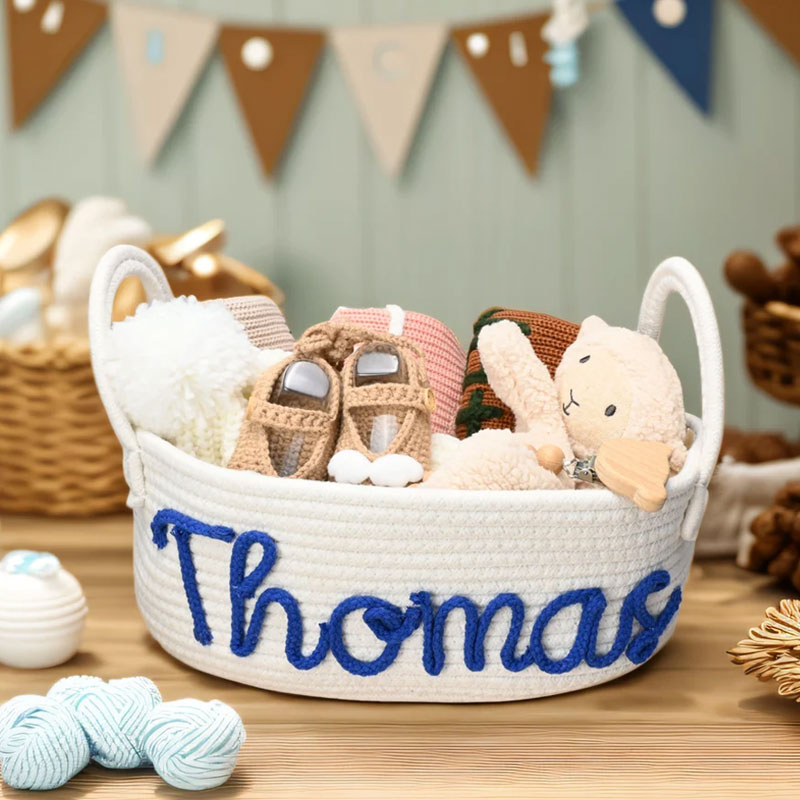 Custom Monogram Basket Gender neutral baby gift basket