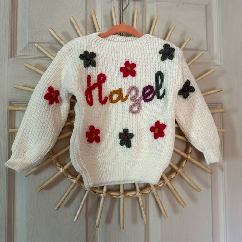 Custom Name Sweater Hearts Flowers Stars