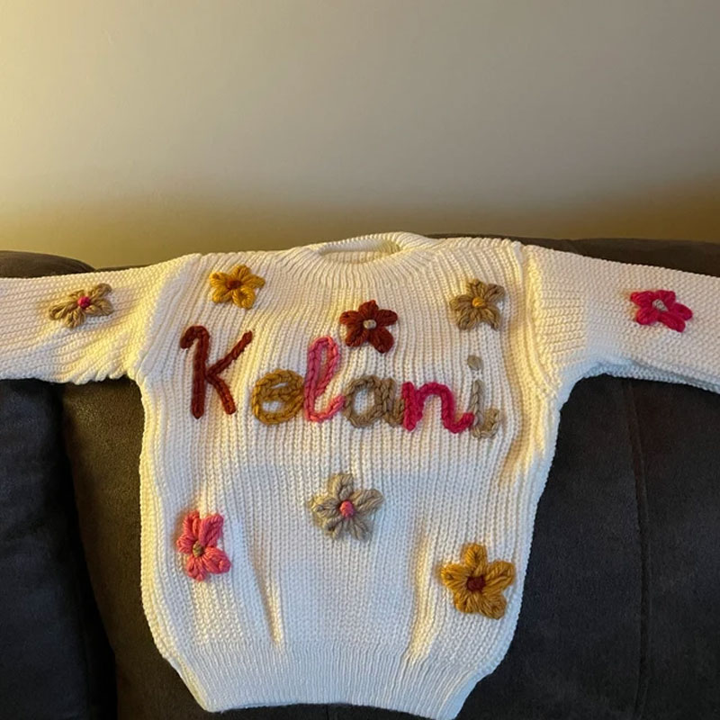 Custom Name Sweater Hearts Flowers Stars