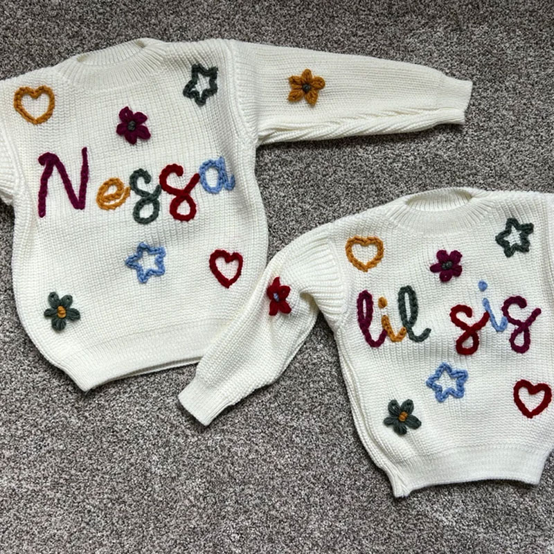 Custom Name Sweater Hearts Flowers Stars