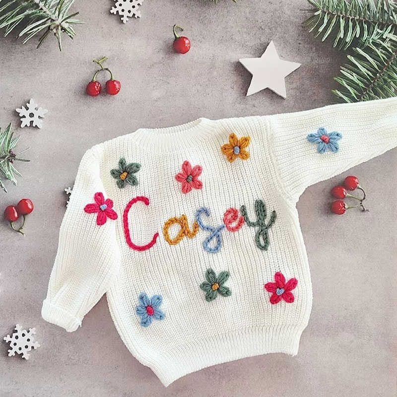 Custom Name Sweater Hearts Flowers Stars