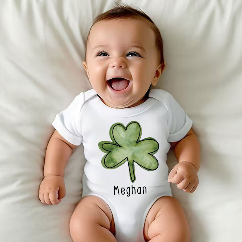 Custom Name Watercolor Shamrock Bodysuit