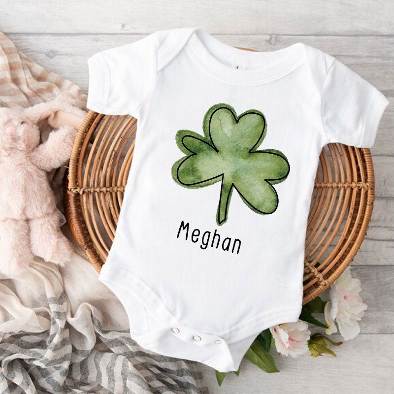 Custom Name Watercolor Shamrock Bodysuit