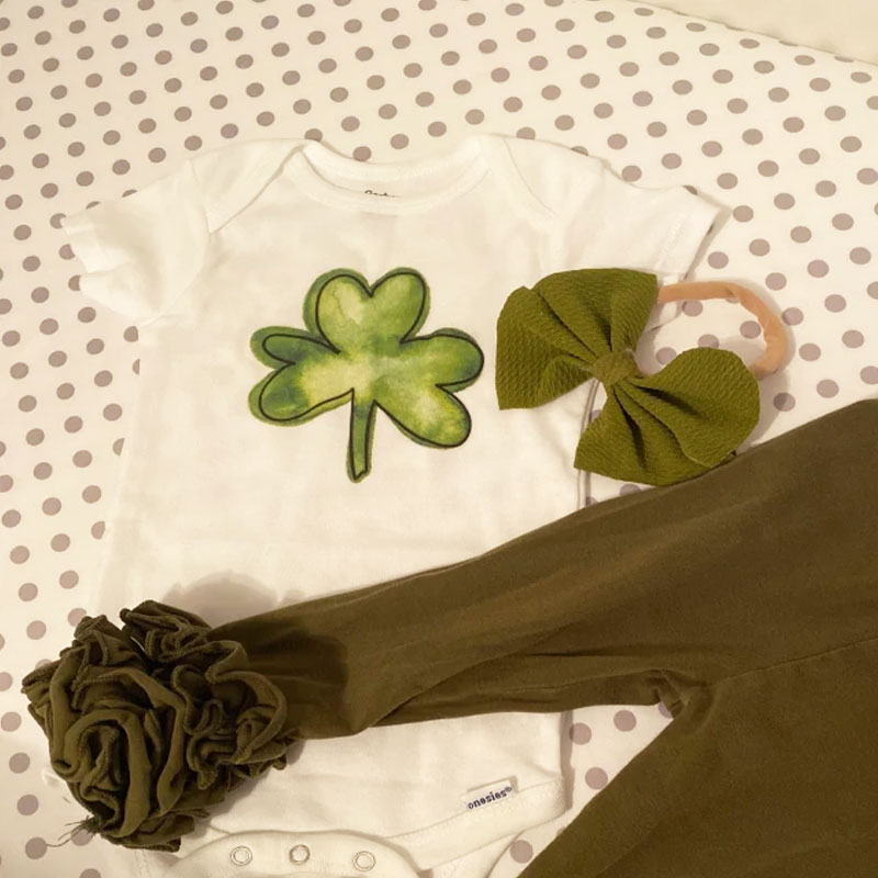 Custom Name Watercolor Shamrock Bodysuit
