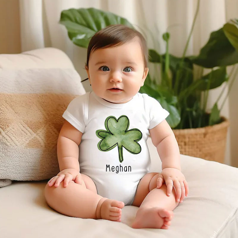Custom Name Watercolor Shamrock Bodysuit