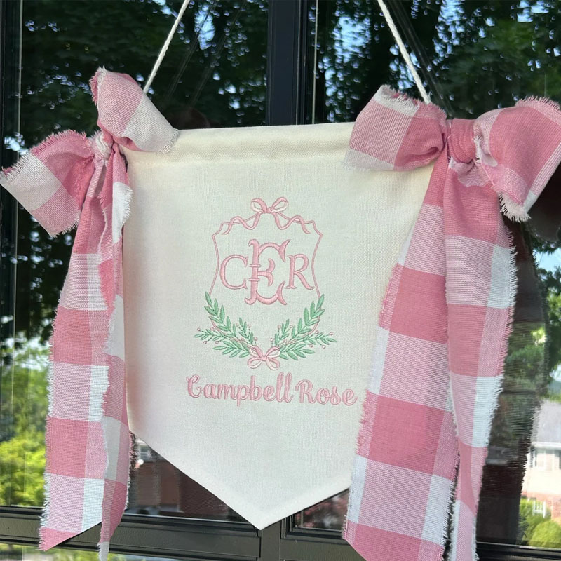 Custom Teddy Bear Baby Buffalo Plaid Banner